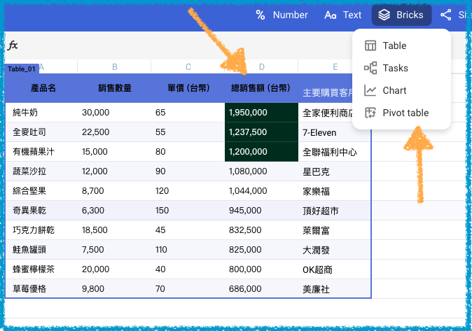 Bricks 讓AI幫忙完成Excel圖表